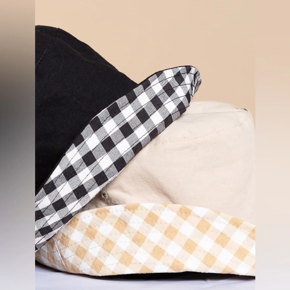 POL Cream Yellow Reversible Gingham Hat